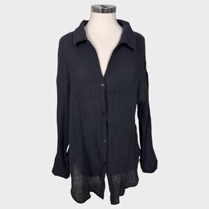 Shade & Shore Womens Medium Black Button Front Swim Cover Up Dress